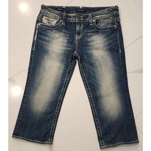 Vigoss The Chelsea Capri Jeans Women's 13/14 Distressed Embroidered Y2K Stretch